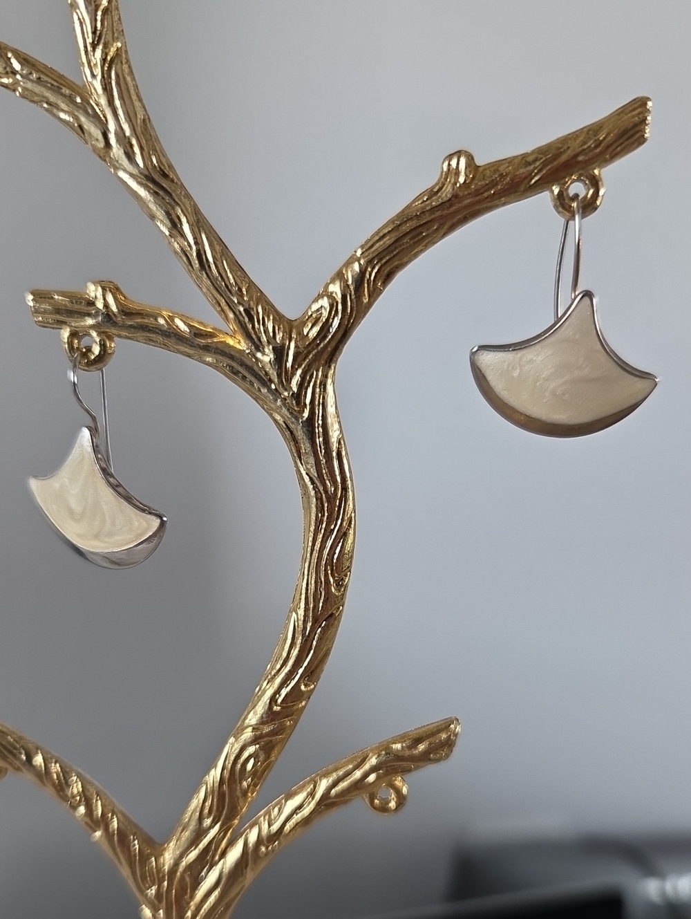 Silver and Cream Crescent Drop Earrings - Unbranded